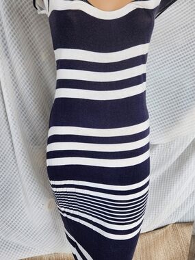 feathers Navy and White Striped Midi Dress